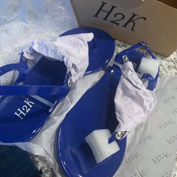 Brand New Royal Blue Stone-Embellished Jelly Flip-Flops - Women's Size 8 - Picture 6 of 6